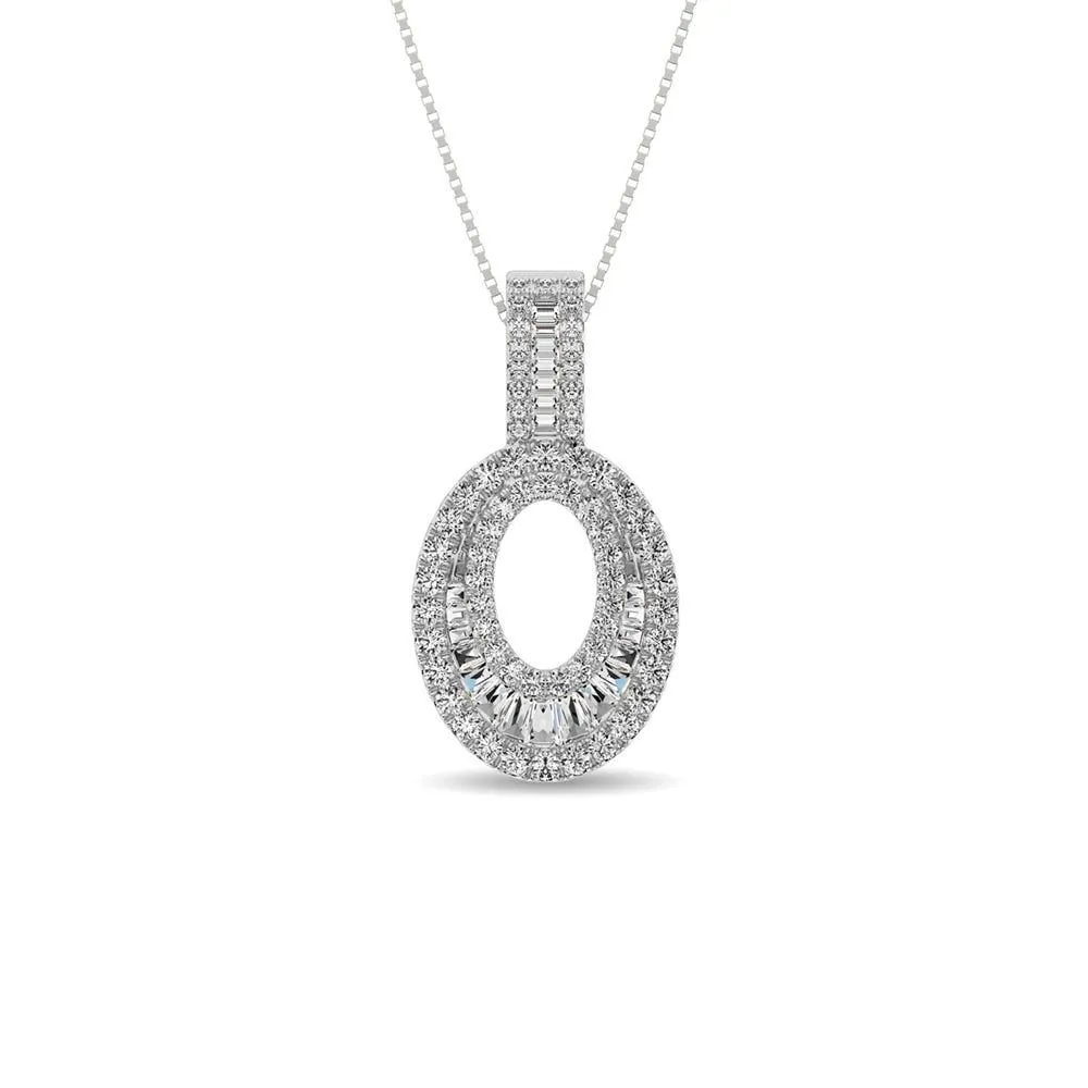 Diamond 5/8 Ct.Tw. Round and Baguette Fashion Pendant in 14K White Gold