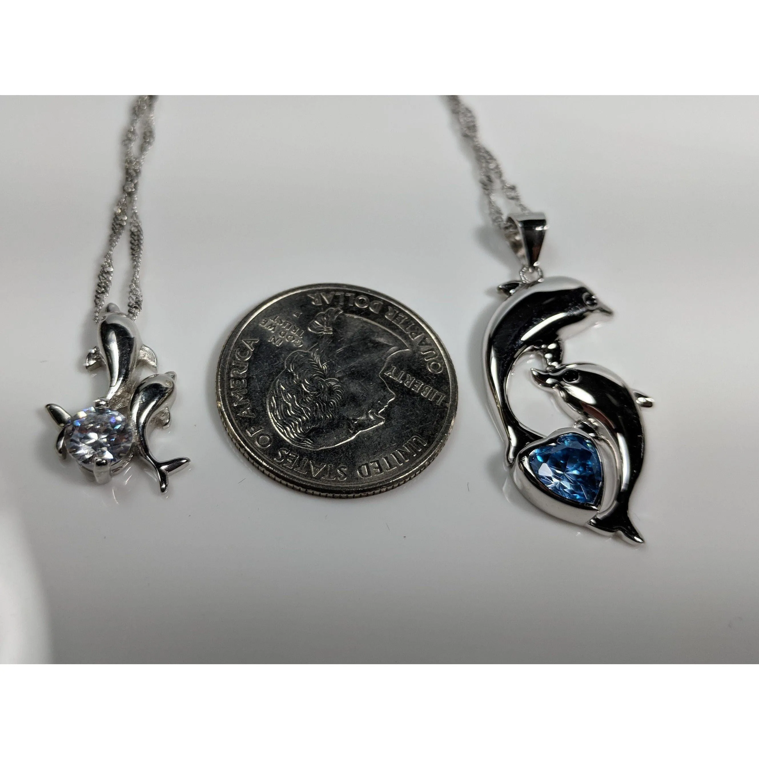 Dolphin Necklaces (4 Styles) in 925 Silver with Blue Cubic Zirconia