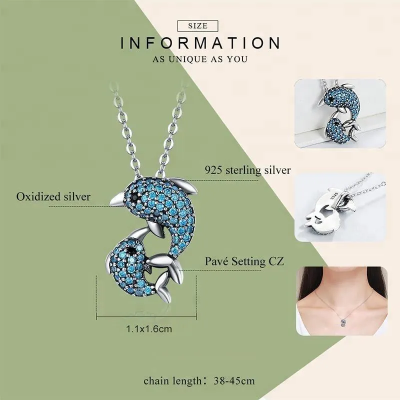 Dolphin Necklaces (4 Styles) in 925 Silver with Blue Cubic Zirconia