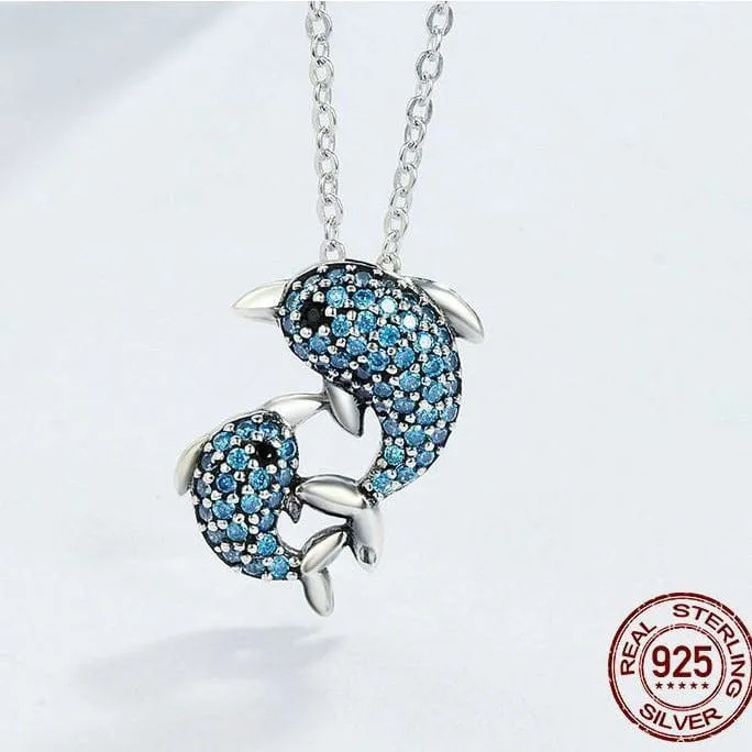 Dolphin Necklaces (4 Styles) in 925 Silver with Blue Cubic Zirconia