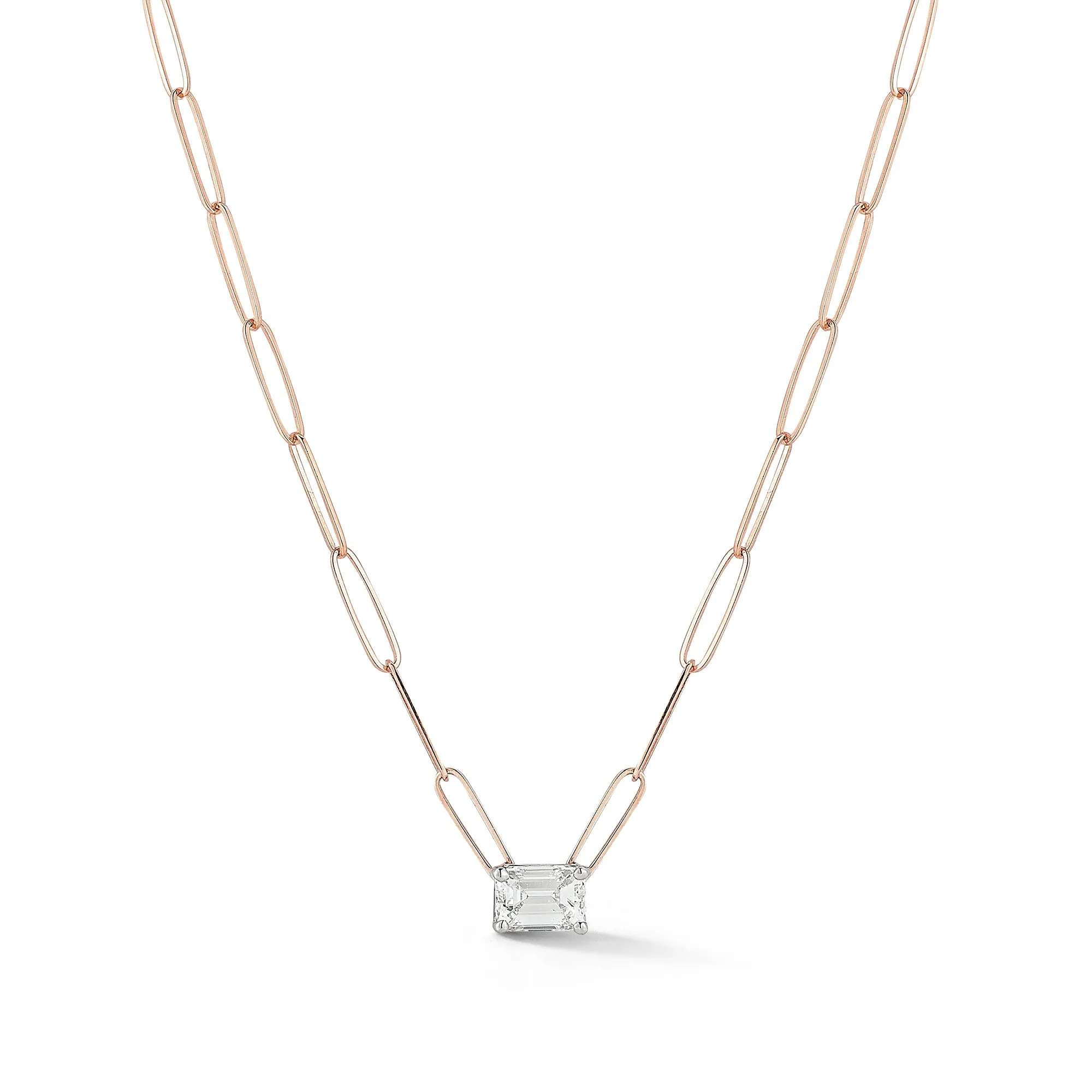 DRD 1.00 ct. Emerald Cut Diamond Solitaire Paperclip Necklace