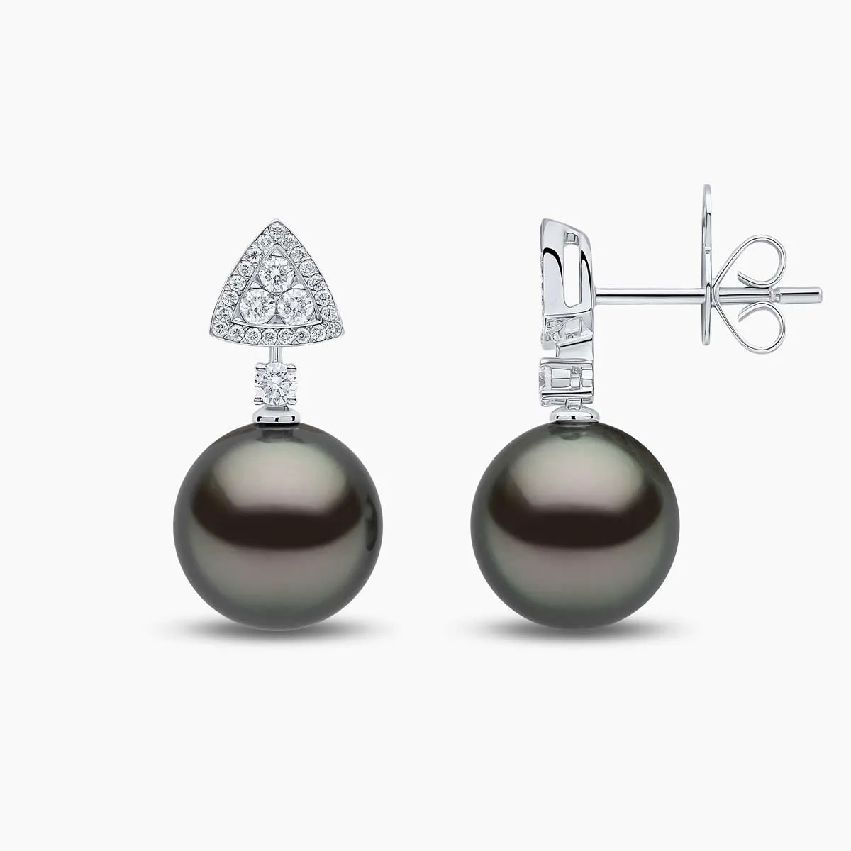 Duchess 18K Gold Tahitian Pearl and Diamond Motif Earrings