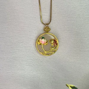 Elegant Gold-Plated Lotus Flower Pendant Necklace with Enamel Detailing – Unique Floral Jewelry-jltn0503