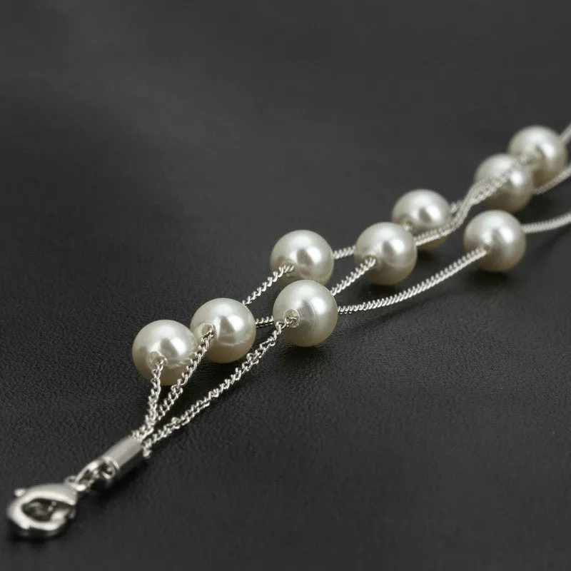 Elegant Imitation Pearl Chain Bracelet Rose Gold / Platinum Plated Jewelry For Women Partry Gift