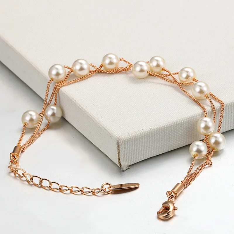 Elegant Imitation Pearl Chain Bracelet Rose Gold / Platinum Plated Jewelry For Women Partry Gift