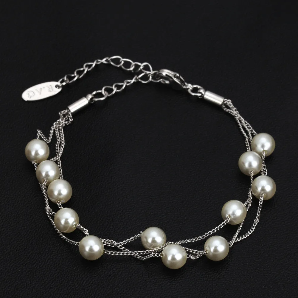 Elegant Imitation Pearl Chain Bracelet Rose Gold / Platinum Plated Jewelry For Women Partry Gift