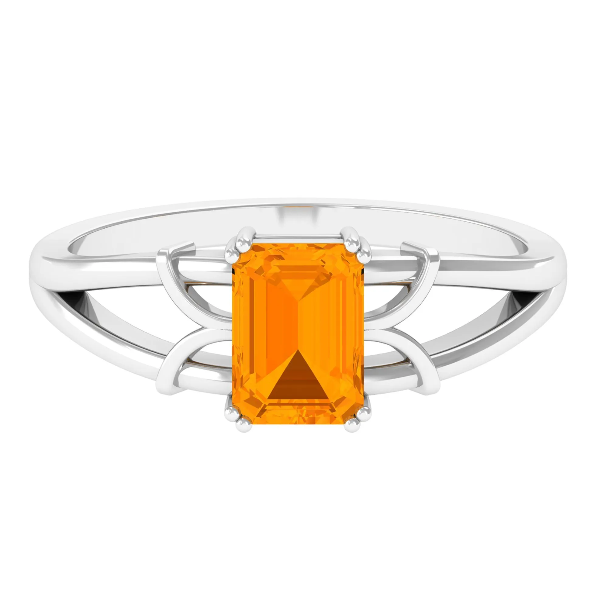 Emerald Cut Fire Opal Solitaire Engagement Ring