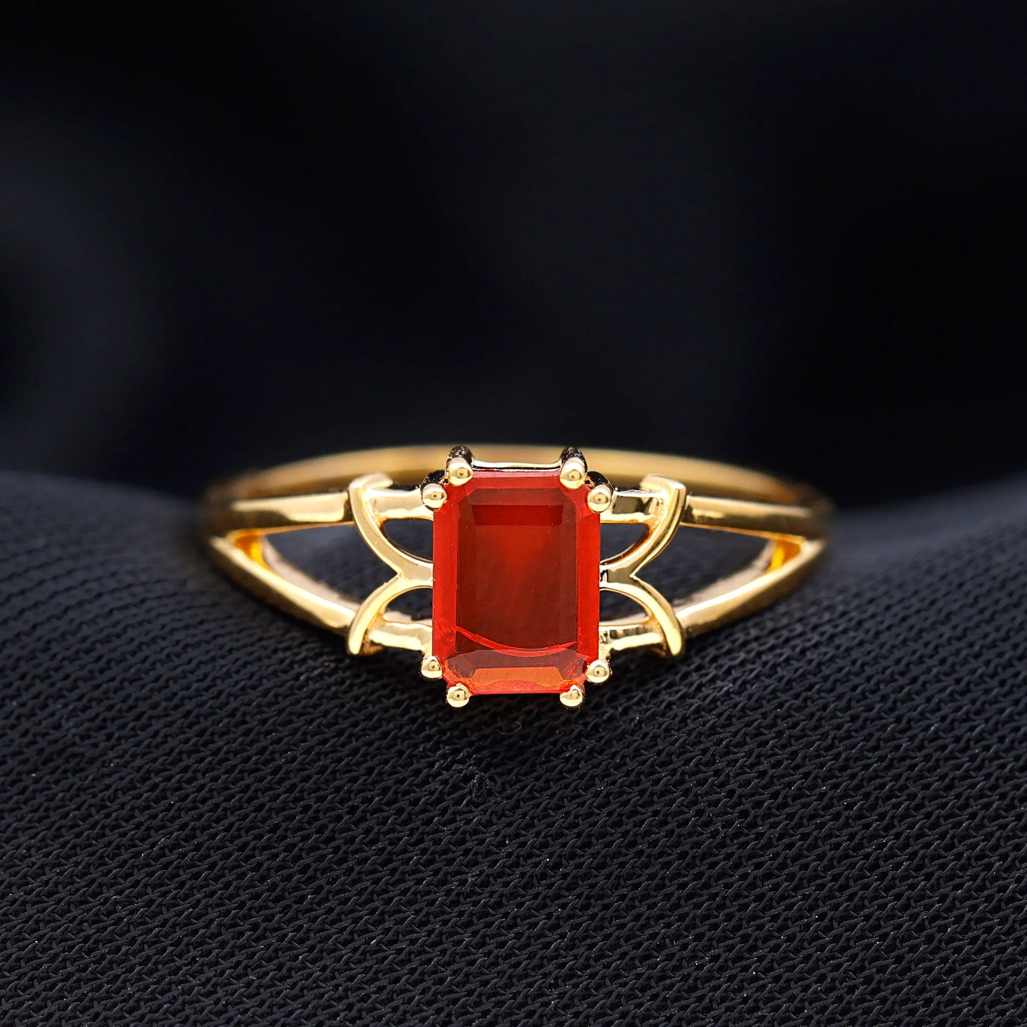 Emerald Cut Fire Opal Solitaire Engagement Ring