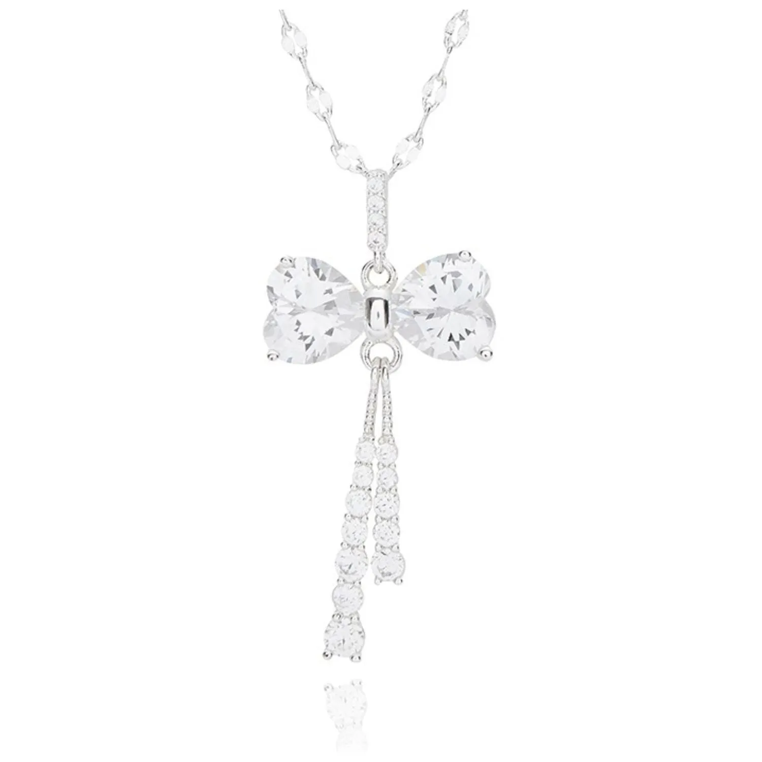 Equilibrium 5cm Eternal Bow Twirly Bow Silver Plated Necklace