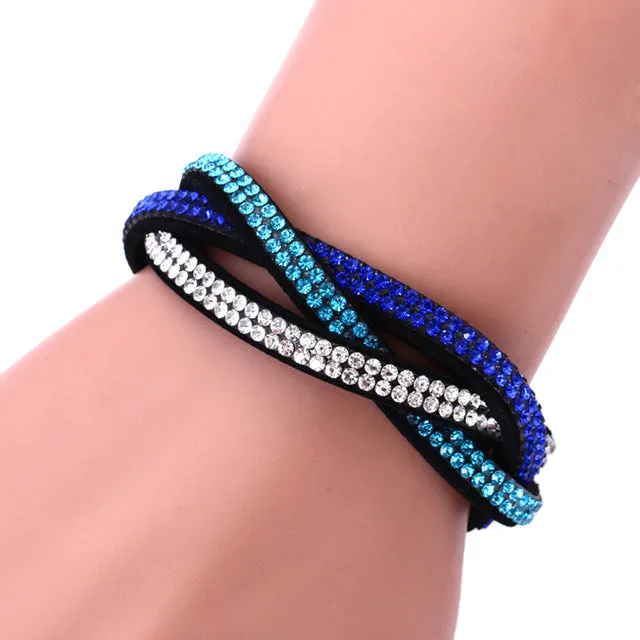 Fashion Charm Rhinestone Leather Wrap Crystal Multilayer Bracelets Bangles for Women Party Jewelry Bracelets KQS