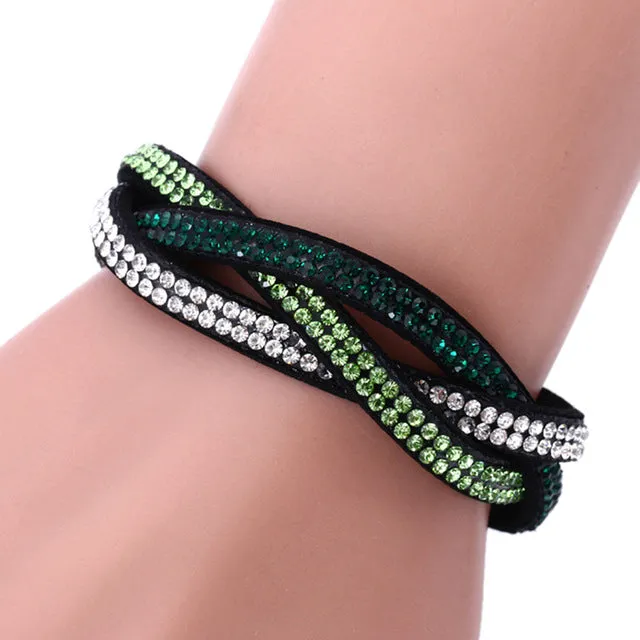 Fashion Charm Rhinestone Leather Wrap Crystal Multilayer Bracelets Bangles for Women Party Jewelry Bracelets KQS