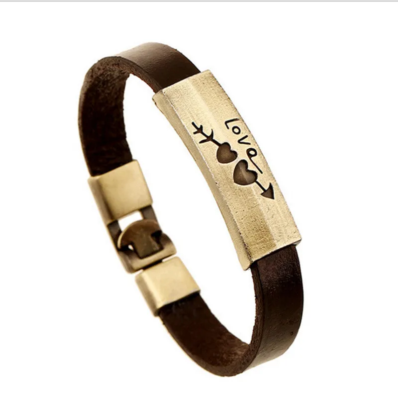 Fashion Charm Stainless Steel Leather Bracelet For Men Popular Bracelets & Bangles retro leather bracelet