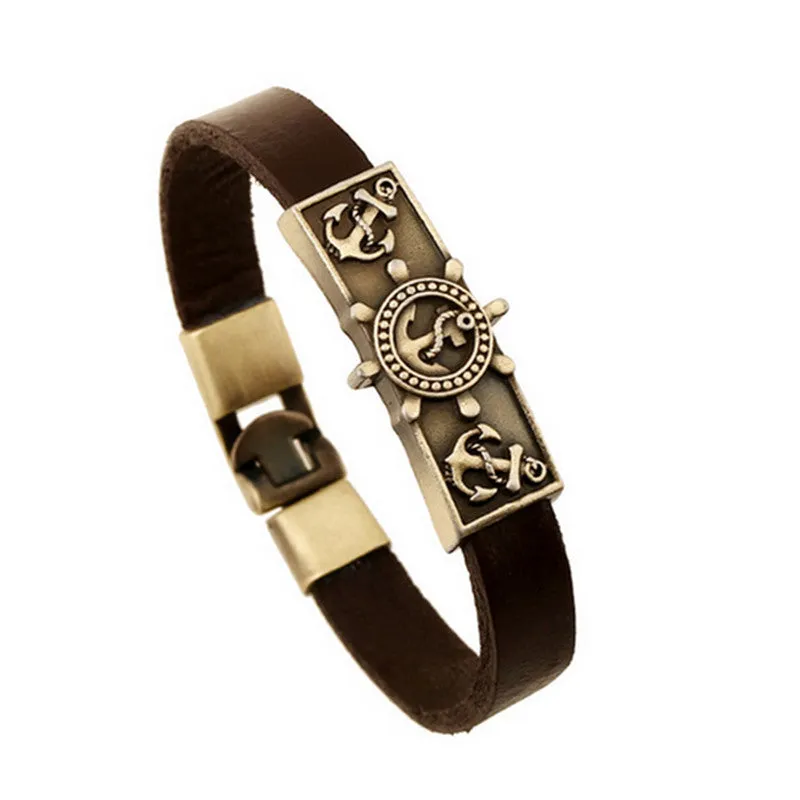 Fashion Charm Stainless Steel Leather Bracelet For Men Popular Bracelets & Bangles retro leather bracelet