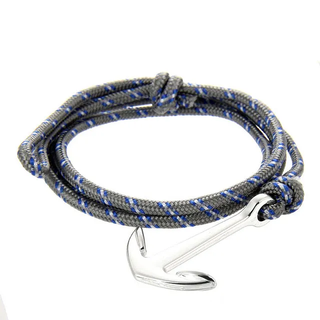 Fashion Jewelry Multilayer Risers Silver Alloy Anchor Bracelet Men Leather Bracelet for Women&Men friendship bracelets