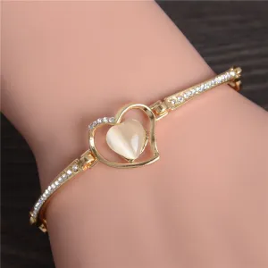 Fashion Jewelry Pulseiras Femininas Bracelets For Women Cat's Eye Heart Crystal Charms Wholesale Gold Color Bracelet & Bangles