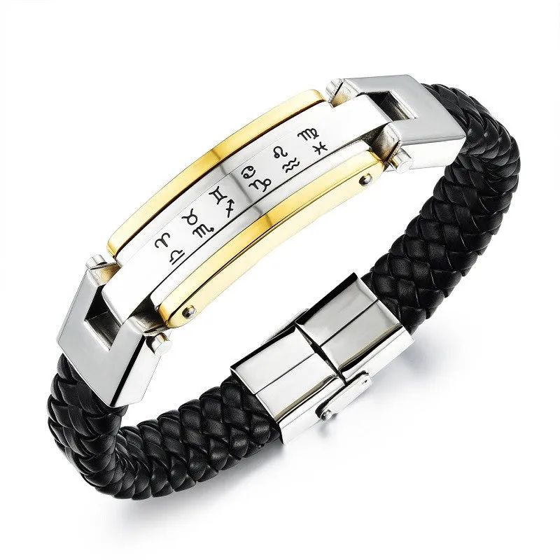 FASHION Men Punk Jewelry Black Leather Bracelet Stainless Steel Charm Bracelets Vintage Bangles Male Accessories