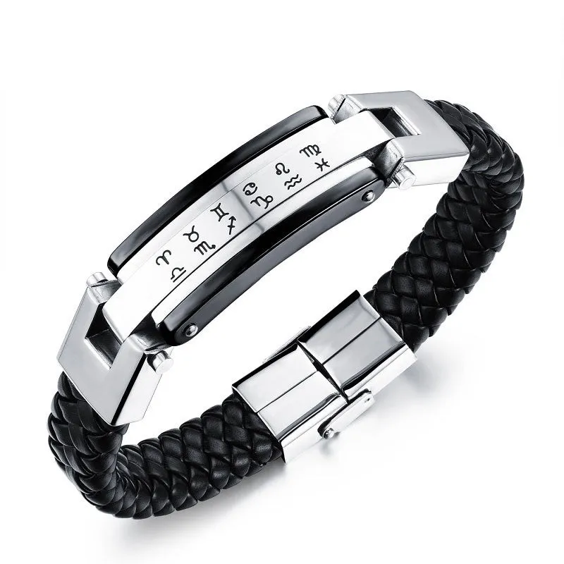 FASHION Men Punk Jewelry Black Leather Bracelet Stainless Steel Charm Bracelets Vintage Bangles Male Accessories