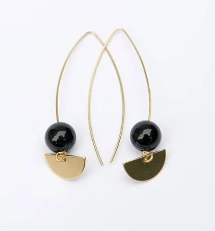 Form Onyx Bead & Brass Crescent Earrings | by brass bold