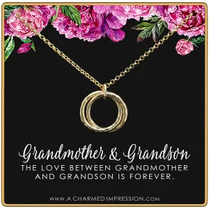 Gift for Grandma • Grandmother Gifts from Grandson - Hammered Linked Infinity Ring Necklace