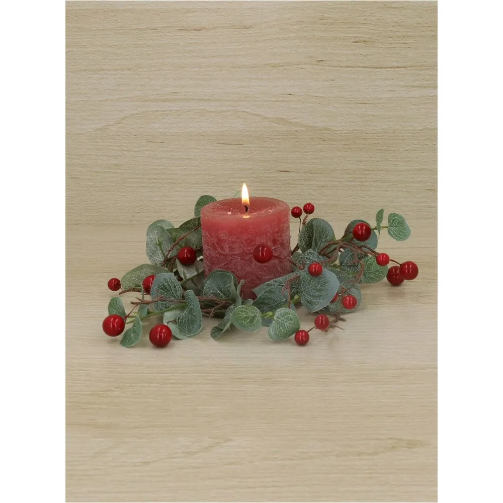 Gisela Graham 26cm Red Berry Eucalyptus Candle Ring