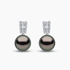 Glitz 18K Gold Tahitian Pearl and Diamond Earrings