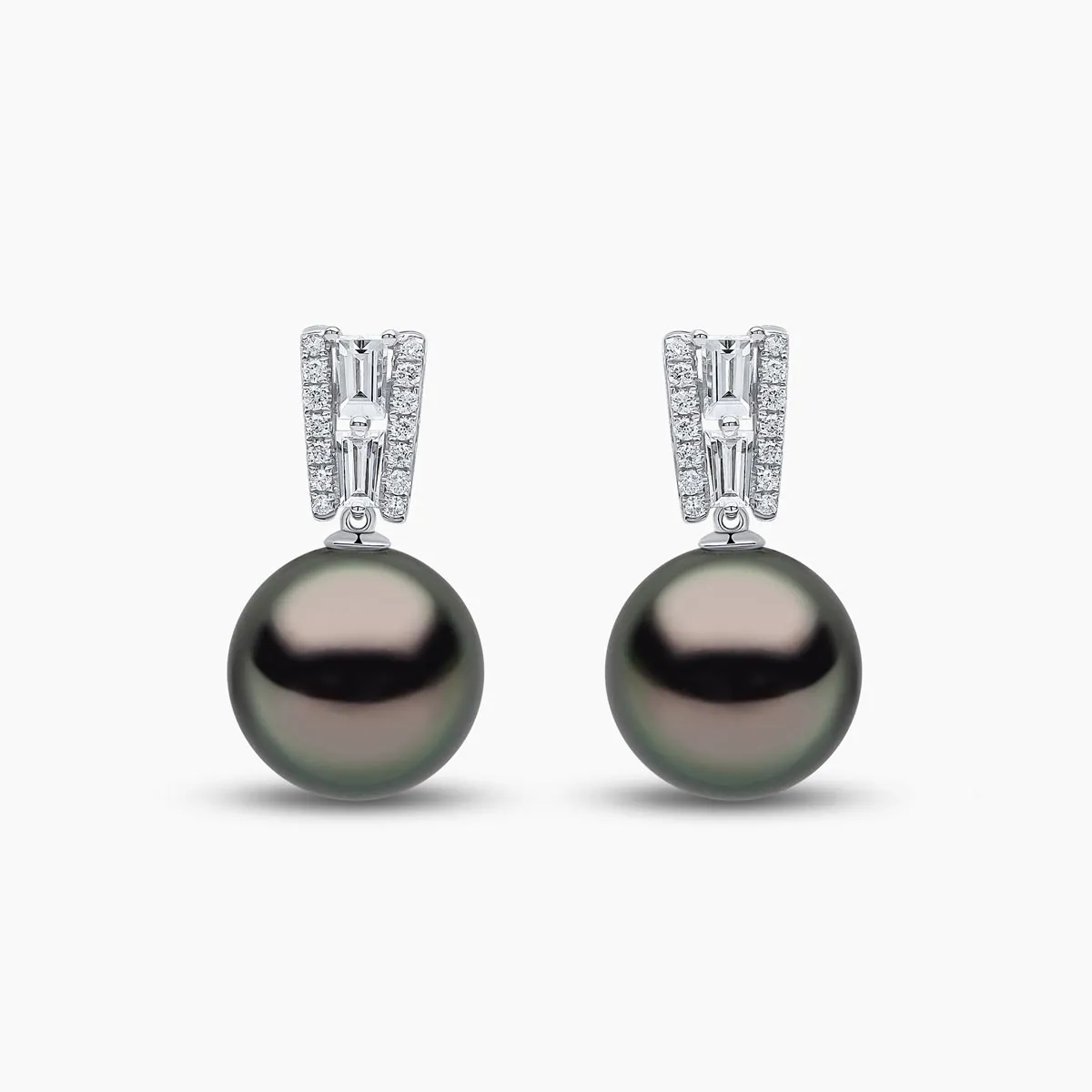 Glitz 18K Gold Tahitian Pearl and Diamond Earrings