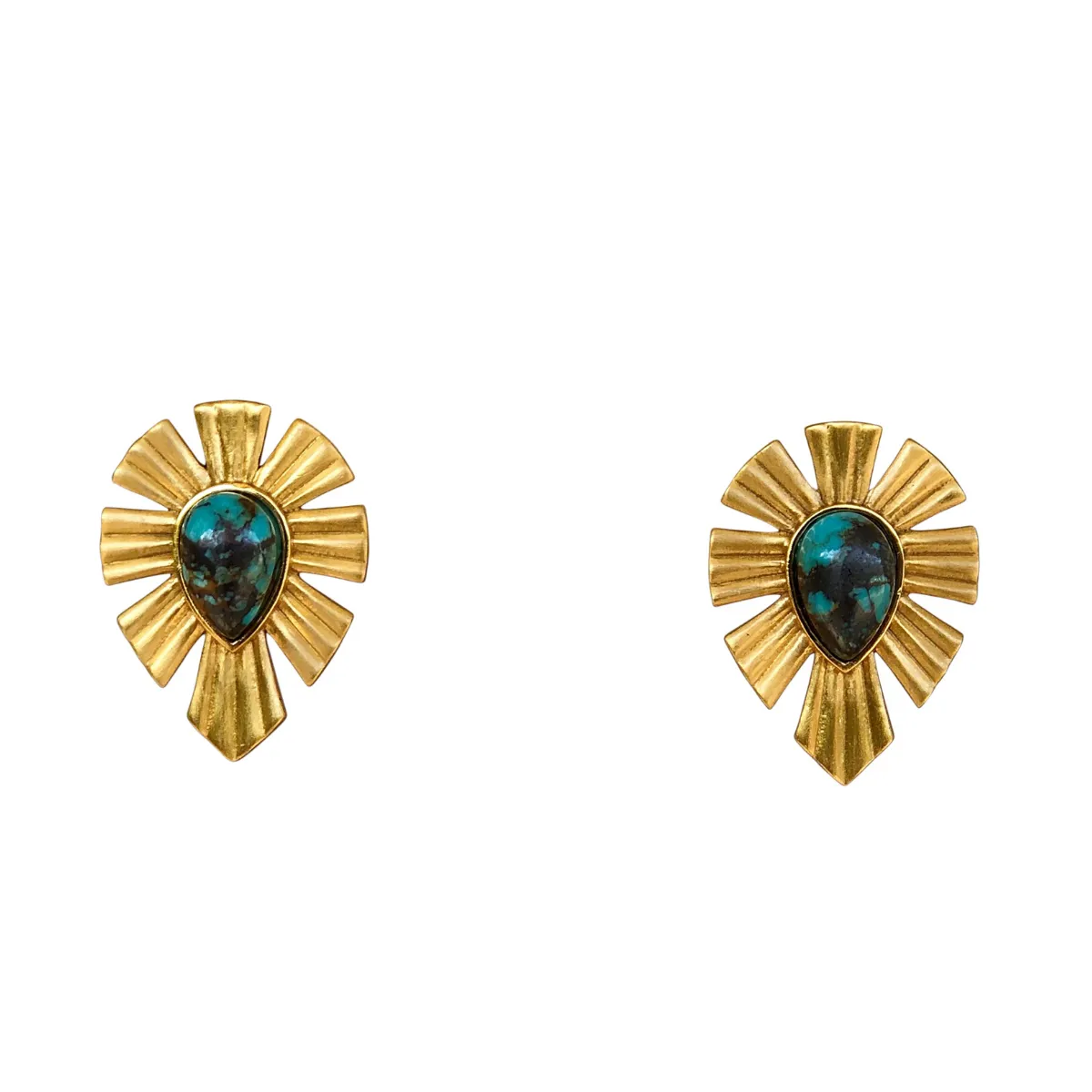 Gold & Bold Stud Earrings - Turquoise