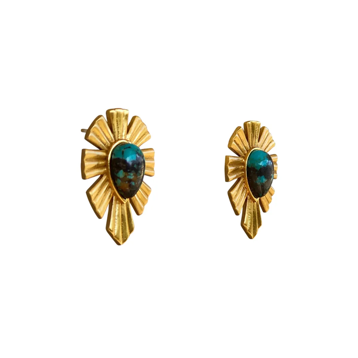 Gold & Bold Stud Earrings - Turquoise