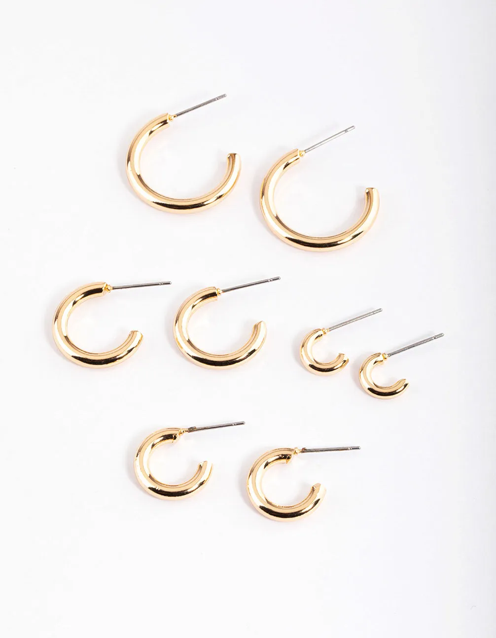 Gold Basic Round Hoop Earrings 4-Pack