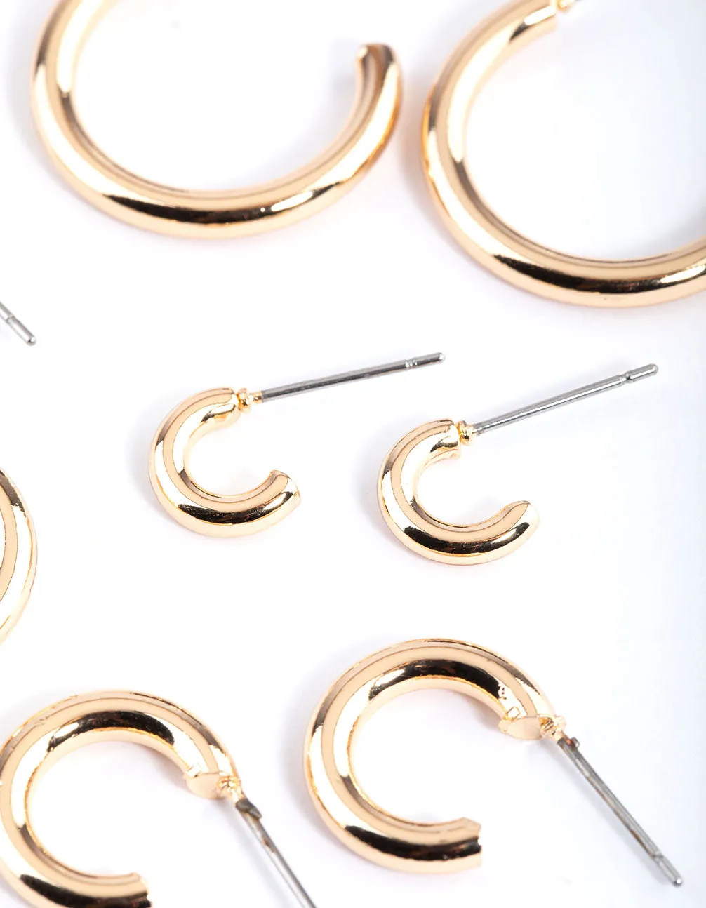 Gold Basic Round Hoop Earrings 4-Pack