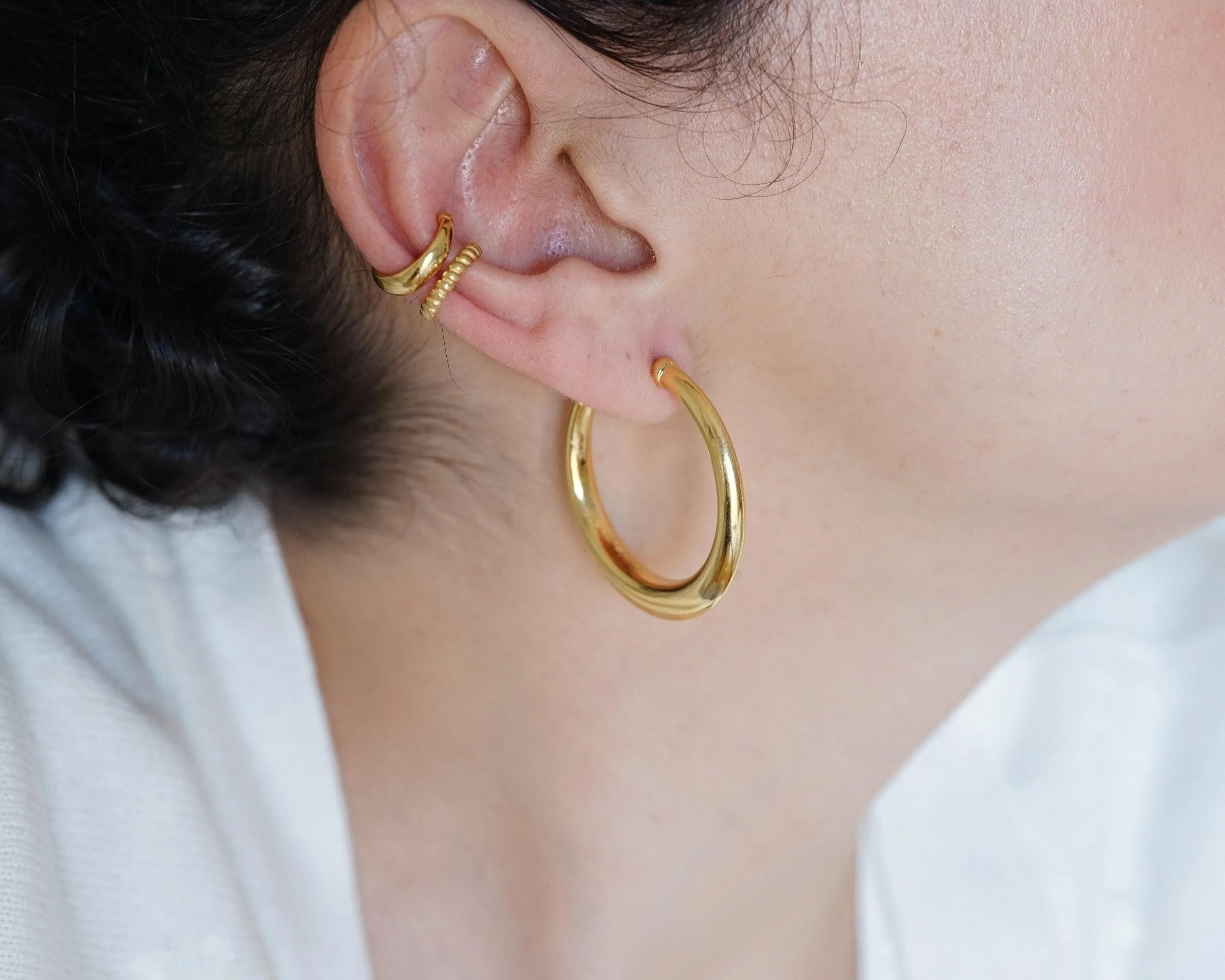 Gold Bold Narrow Hoop Earrings