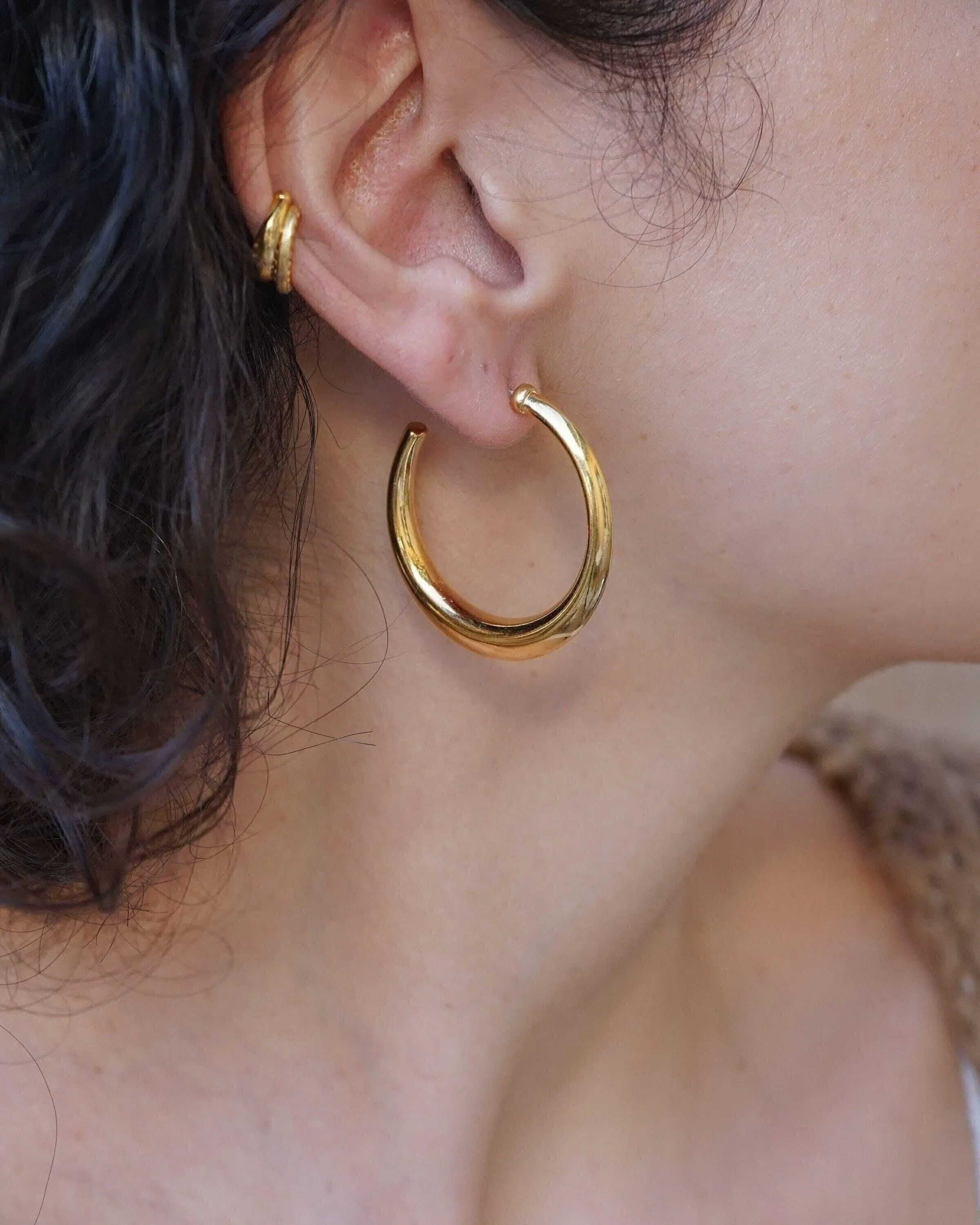 Gold Bold Narrow Hoop Earrings