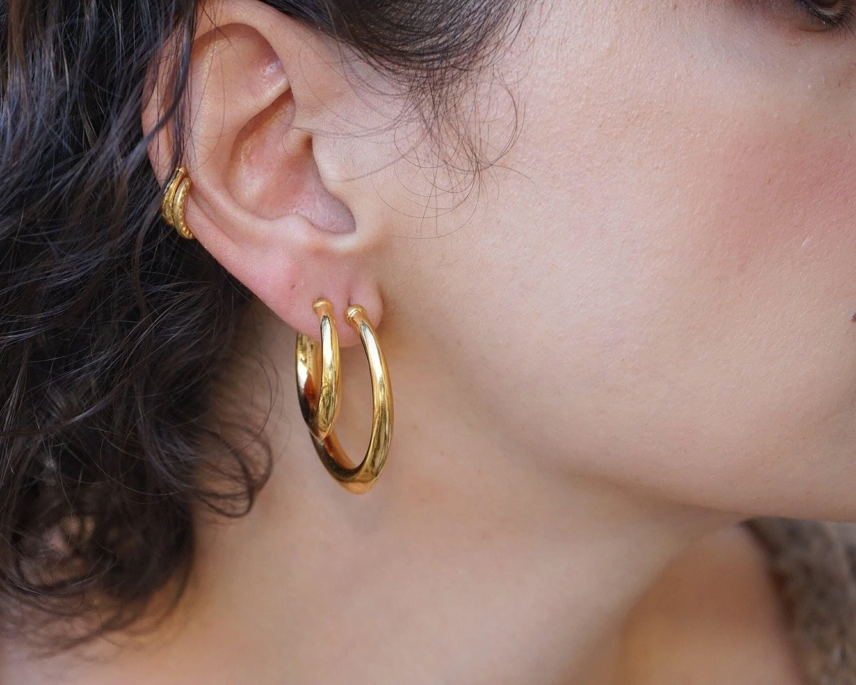 Gold Bold Narrow Hoop Earrings