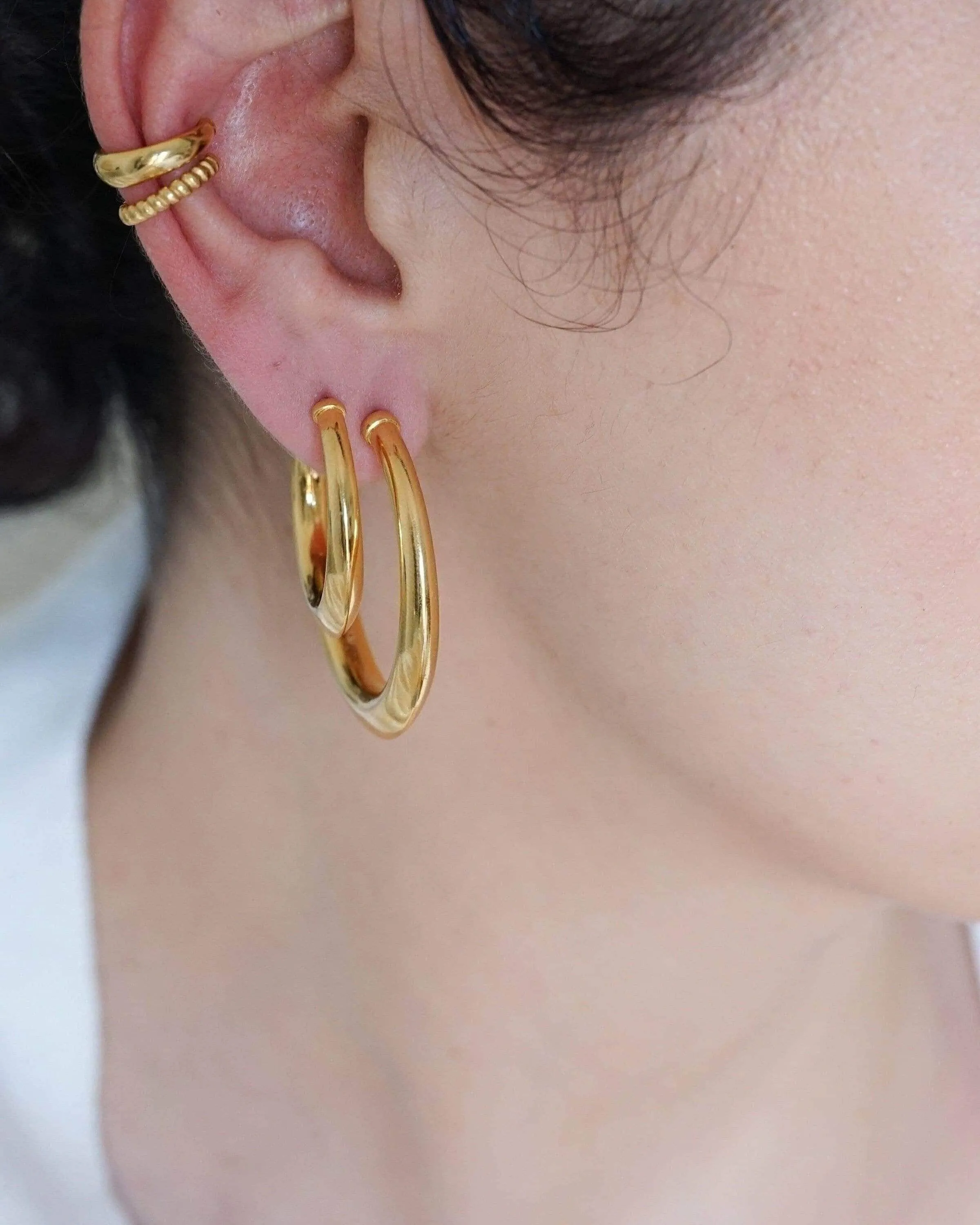 Gold Bold Narrow Hoop Earrings