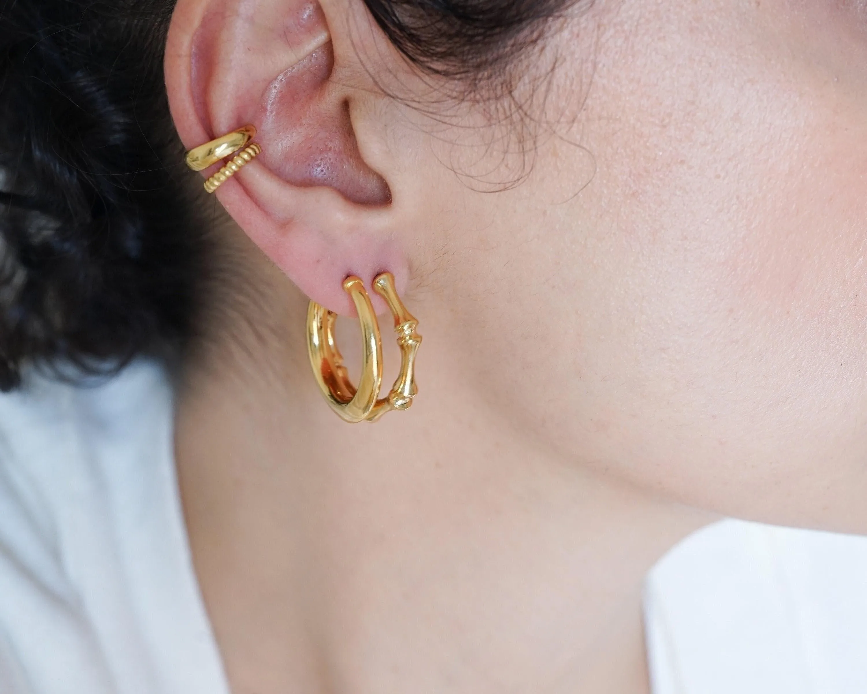 Gold Bold Narrow Hoop Earrings