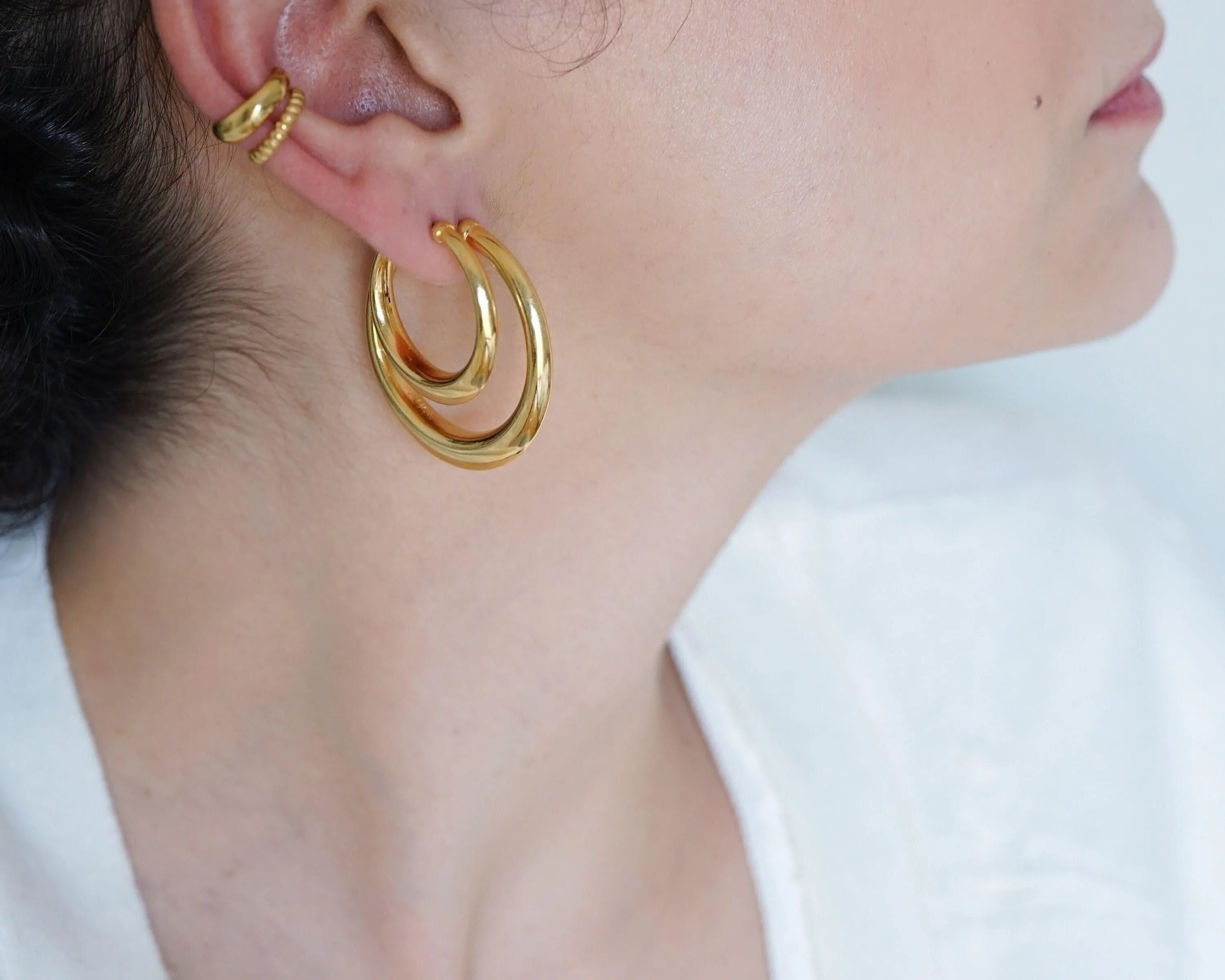 Gold Bold Narrow Hoop Earrings