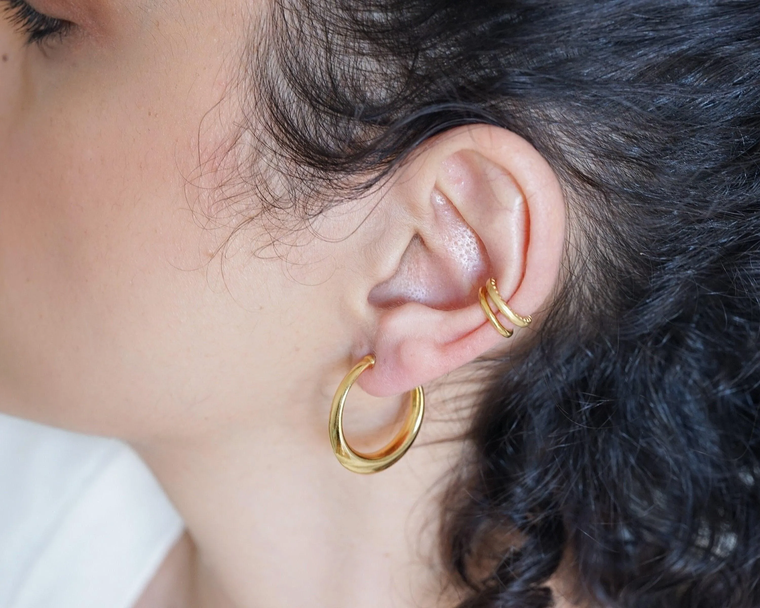 Gold Bold Narrow Hoop Earrings