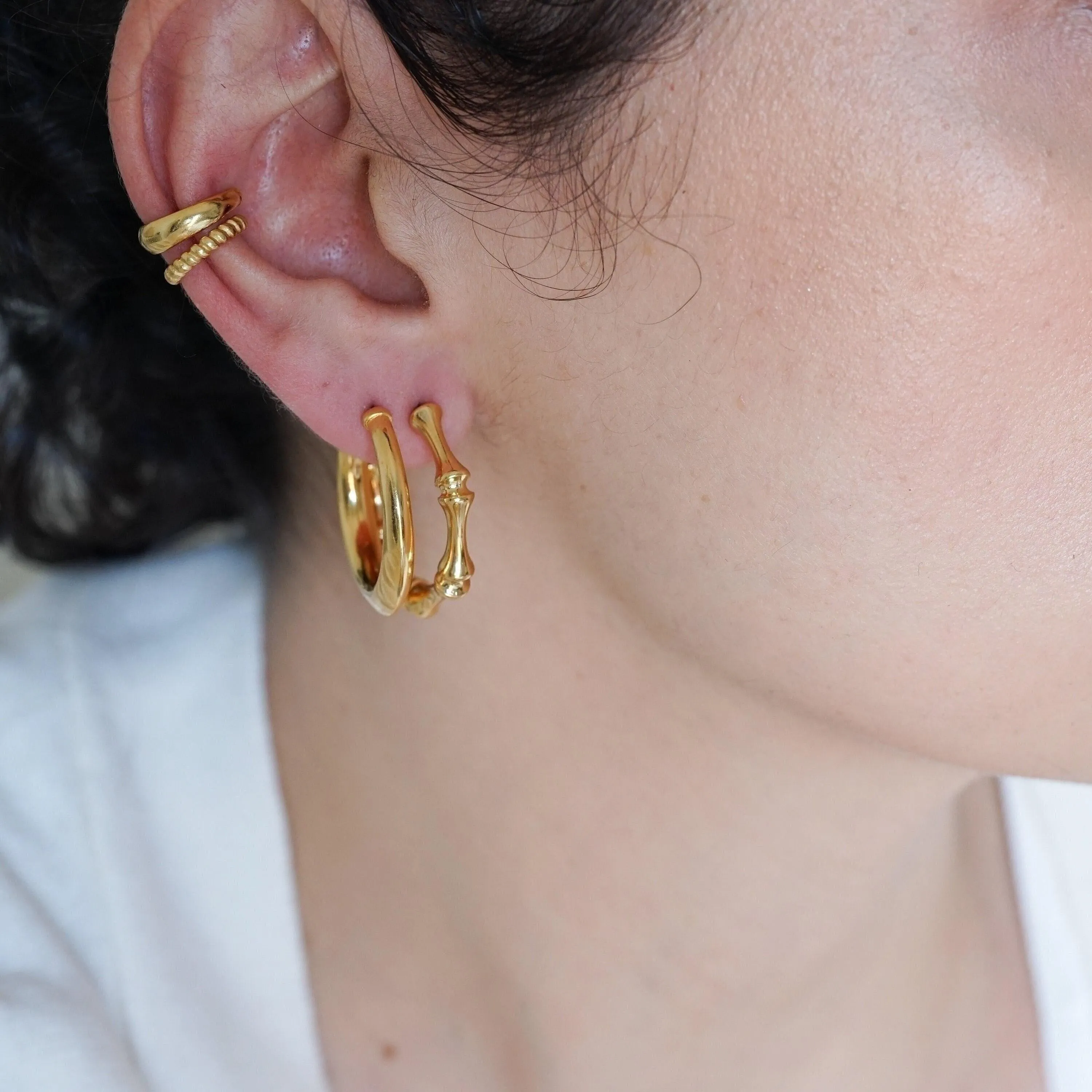 Gold Bold Narrow Hoop Earrings