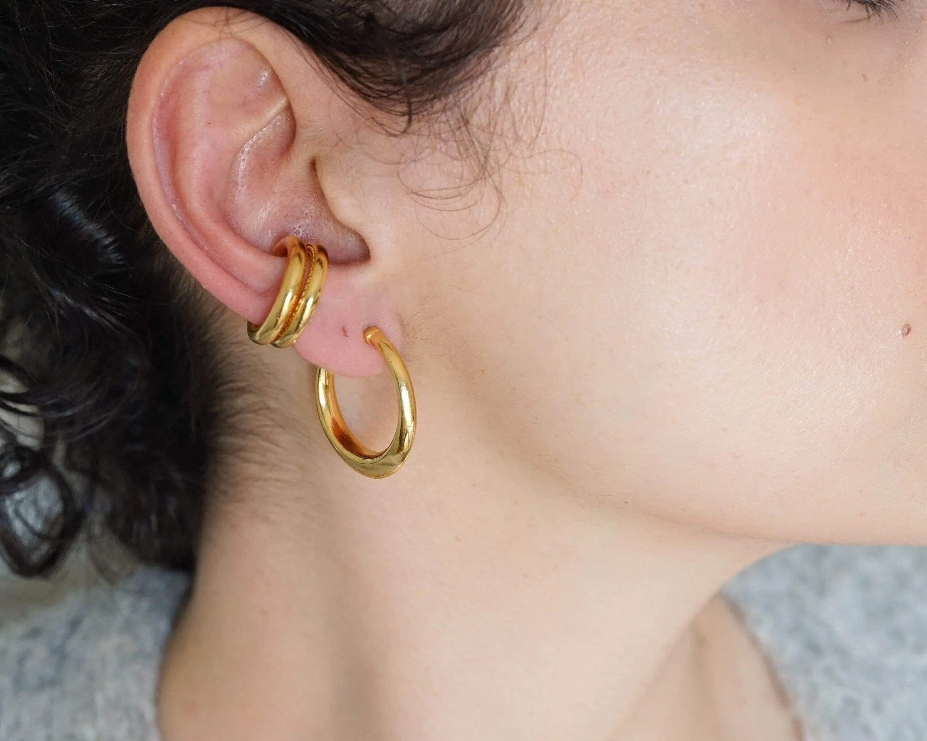 Gold Bold Narrow Hoop Earrings