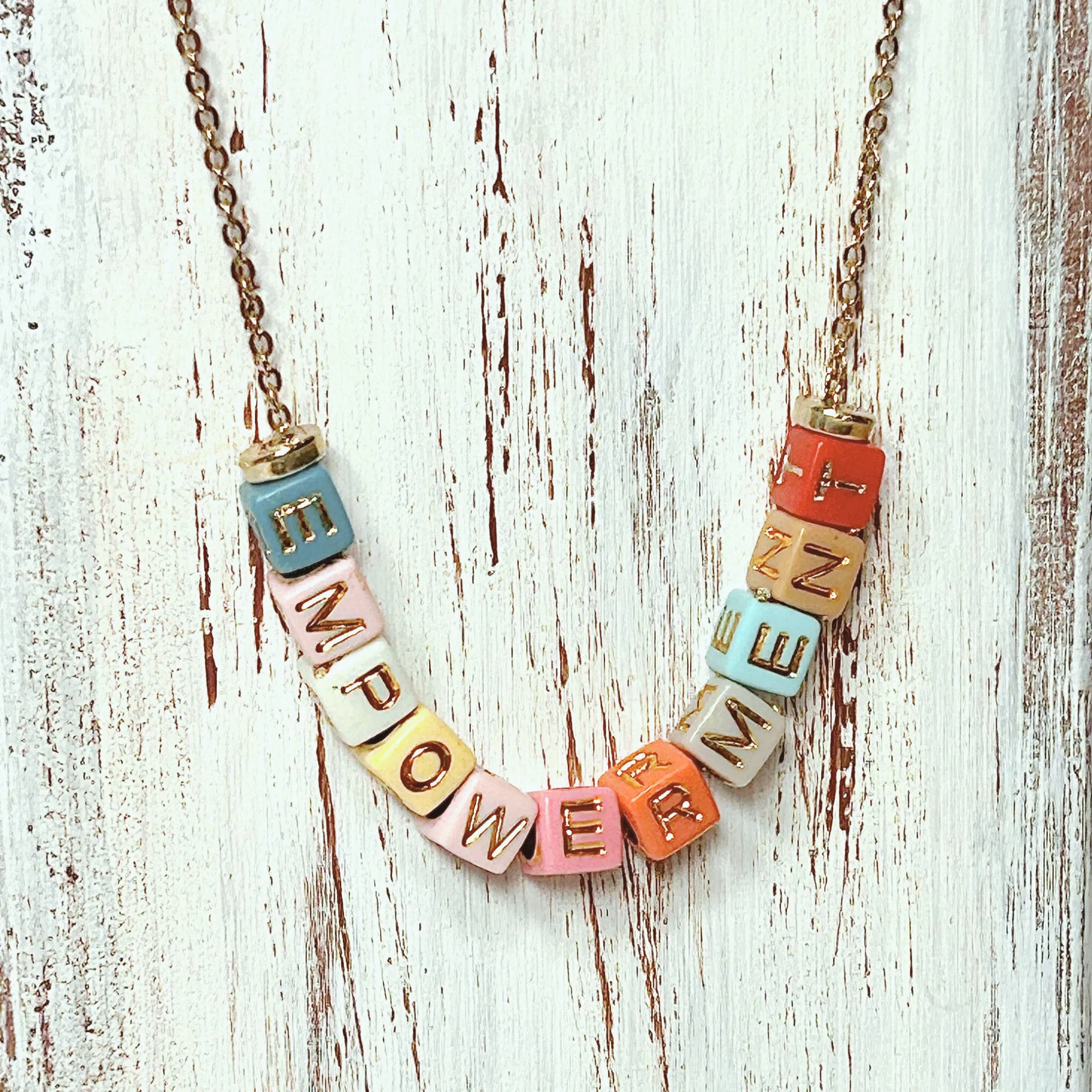 Gold Colorful Beaded Custom Word/Name Necklace, Inspirational Word Jewelry, Dainty Colorful Gold Necklace, Teen and Little Girls Gift