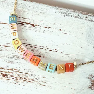 Gold Colorful Beaded Custom Word/Name Necklace, Inspirational Word Jewelry, Dainty Colorful Gold Necklace, Teen and Little Girls Gift