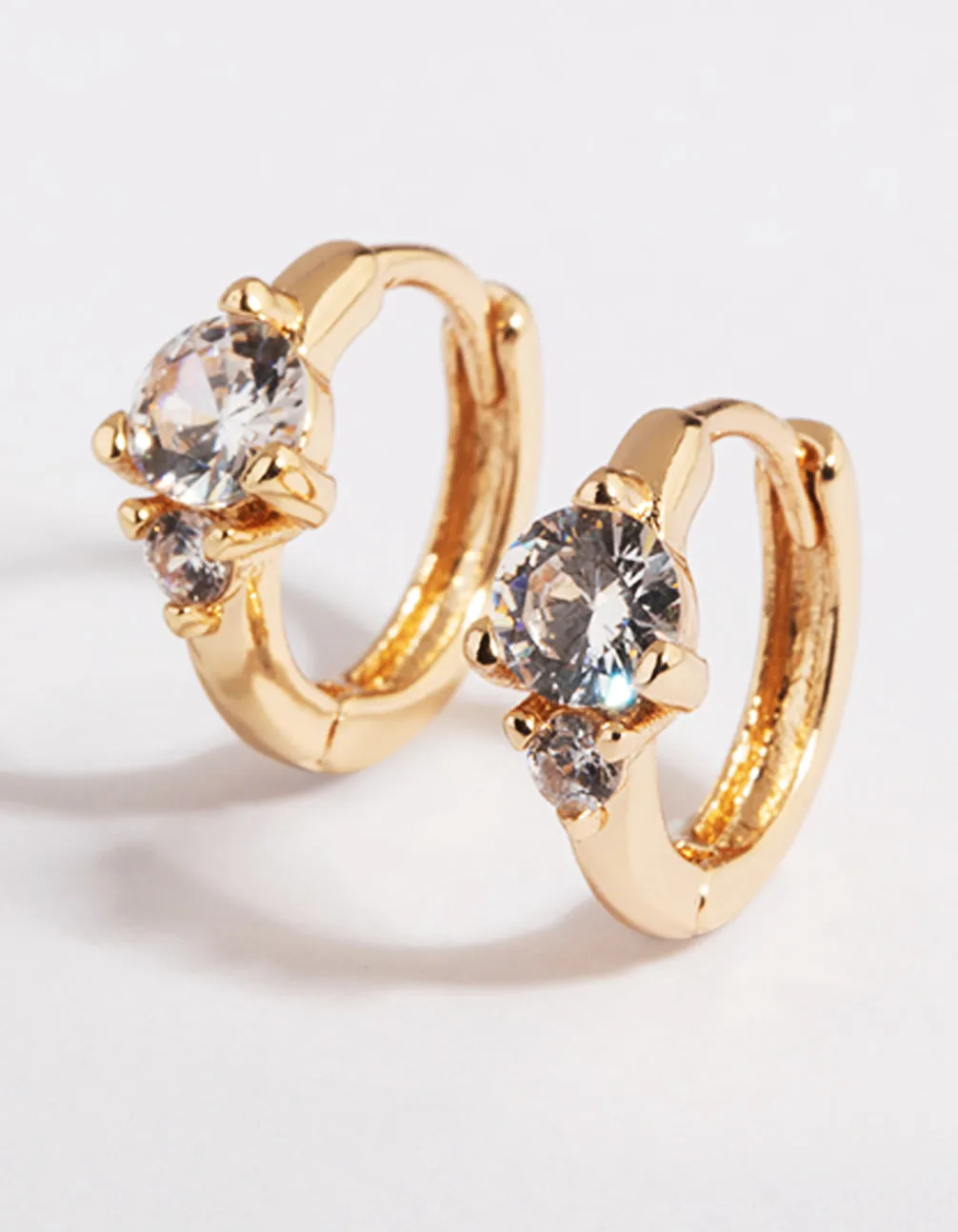 Gold Cubic Zirconia Huggie Hoop Earrings