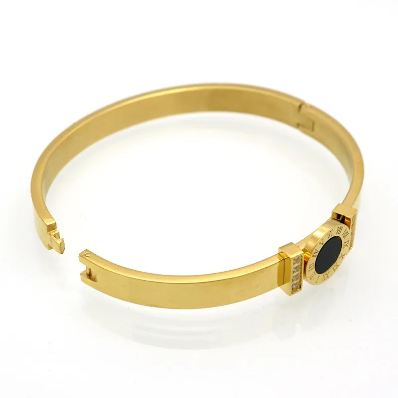 Gold CZ Inlay Luxury Brand Fine Jewelry Crystal Bracelet For Women And Girl's Gift Roman Stainless Steel Bracelets & Bangles