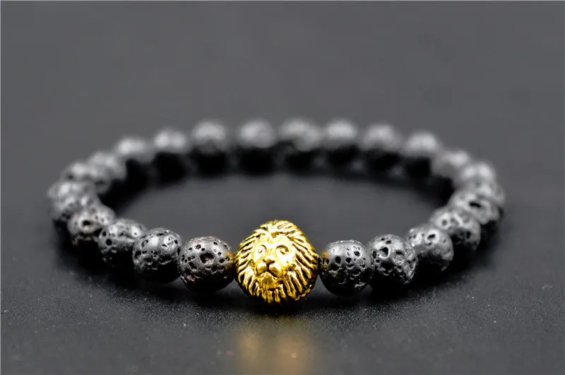 Gold Leo Lion Tiger Eye Beads Bracelets Bangles bijoux pulseras Rope Chain Natural Stone Volcanic Bracelets Women Men Jewelry