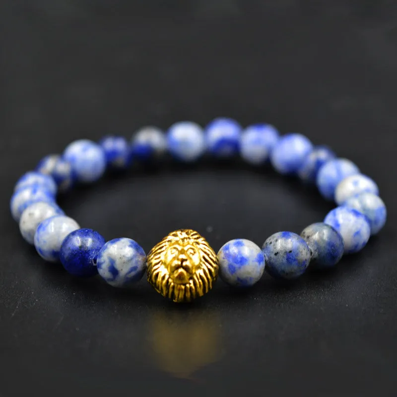 Gold Leo Lion Tiger Eye Beads Bracelets Bangles bijoux pulseras Rope Chain Natural Stone Volcanic Bracelets Women Men Jewelry