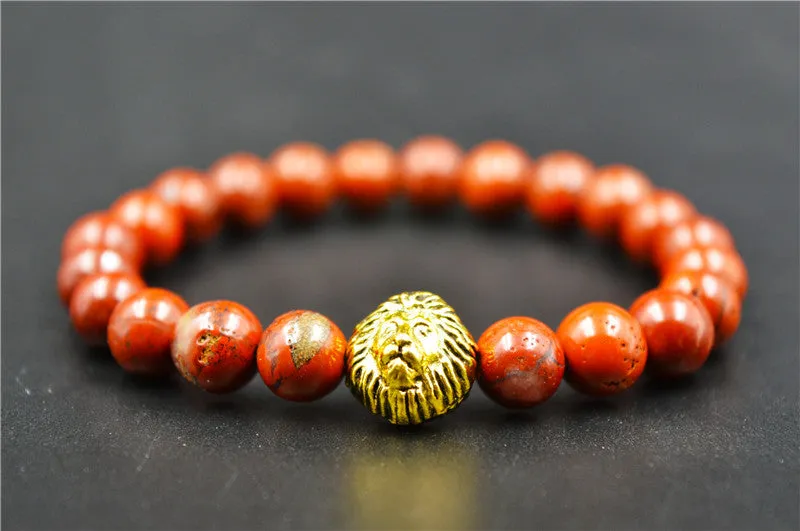 Gold Leo Lion Tiger Eye Beads Bracelets Bangles bijoux pulseras Rope Chain Natural Stone Volcanic Bracelets Women Men Jewelry