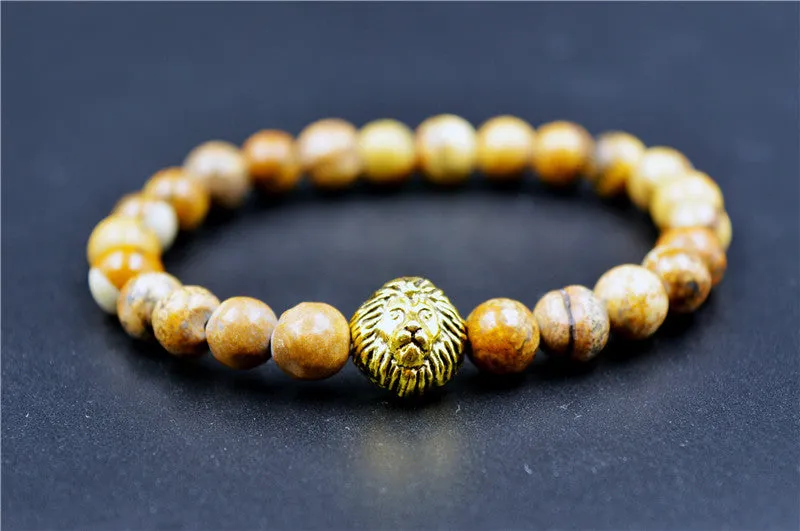 Gold Leo Lion Tiger Eye Beads Bracelets Bangles bijoux pulseras Rope Chain Natural Stone Volcanic Bracelets Women Men Jewelry