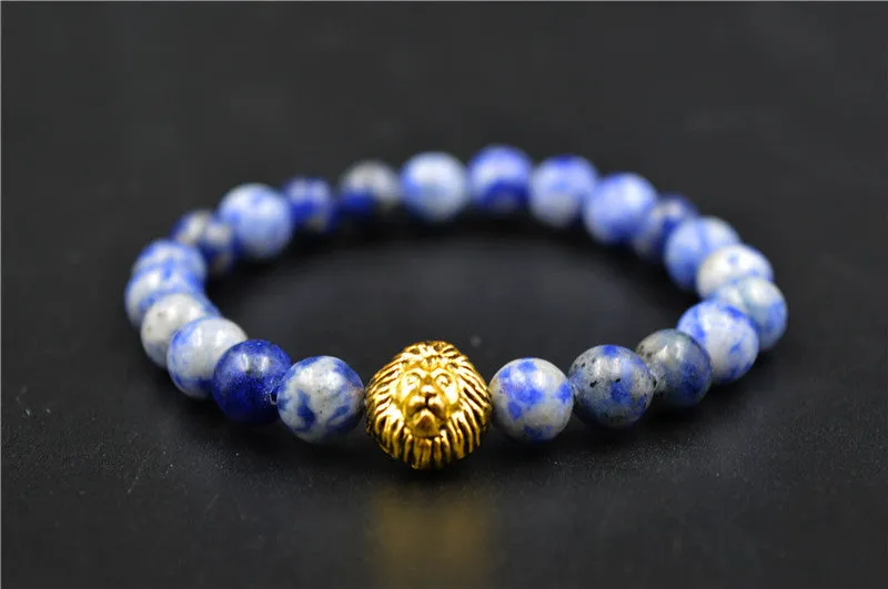 Gold Leo Lion Tiger Eye Beads Bracelets Bangles bijoux pulseras Rope Chain Natural Stone Volcanic Bracelets Women Men Jewelry