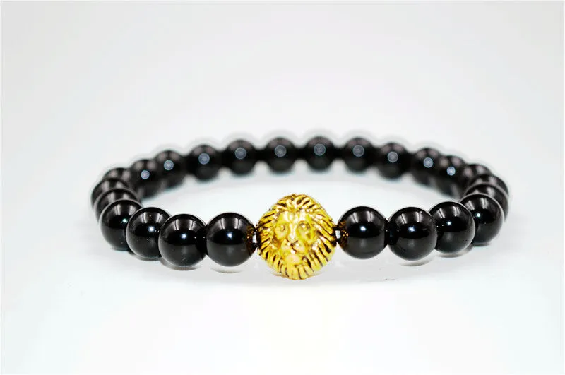 Gold Leo Lion Tiger Eye Beads Bracelets Bangles bijoux pulseras Rope Chain Natural Stone Volcanic Bracelets Women Men Jewelry