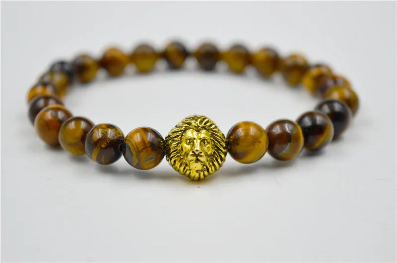 Gold Leo Lion Tiger Eye Beads Bracelets Bangles bijoux pulseras Rope Chain Natural Stone Volcanic Bracelets Women Men Jewelry